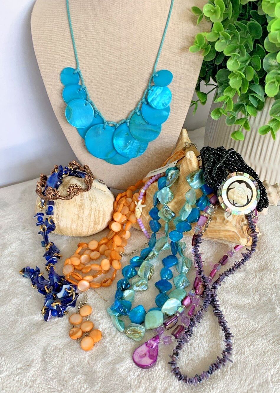 Colorful Beach Jewelry Lot Mermaidcore 🧜Shell Statement Necklaces Bracelets Y2K